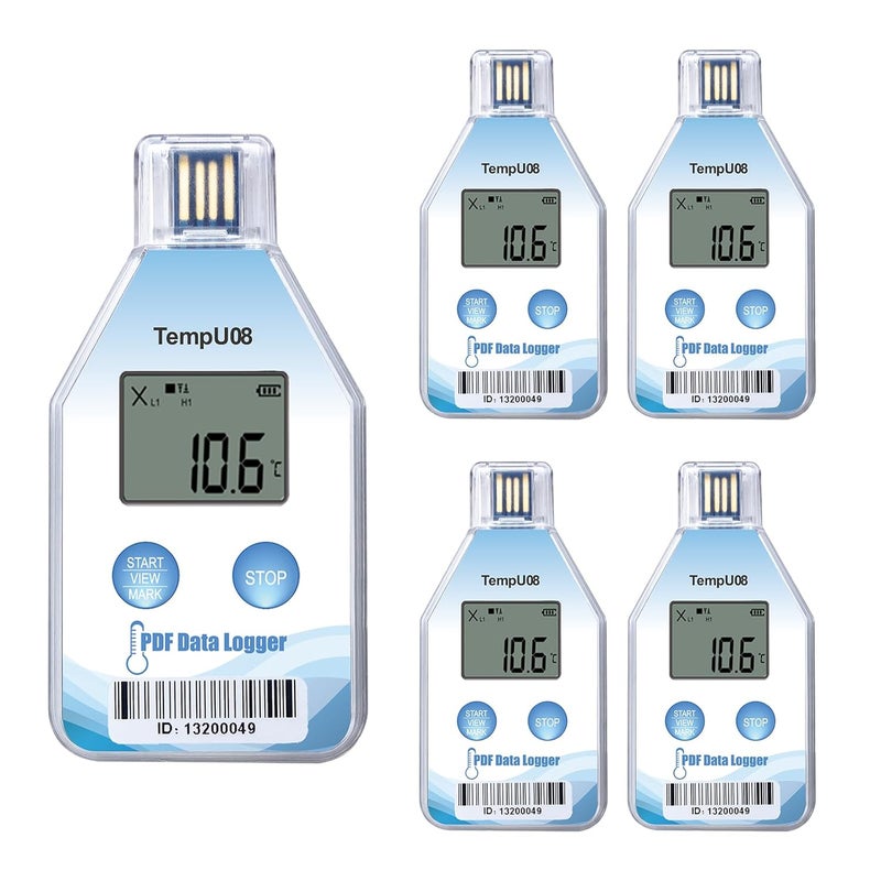 T-ZONE Digital Temperature Data Logger USB Single Use Temp Recorder 5 Packs,Disposable Freezer Thermometer Recording 200 Days with Auto Reports for Cold Chain Medical Refrigerator Lab IP67 Waterproof - Image 1